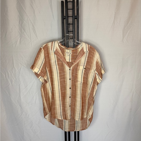 Toad&Co Tops - Toad&Co Tan and Cream‎ Striped Button Down Shirt